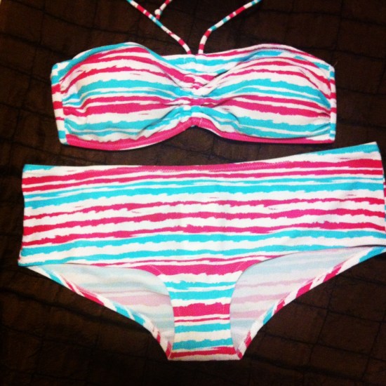 pink and blue striped bikini